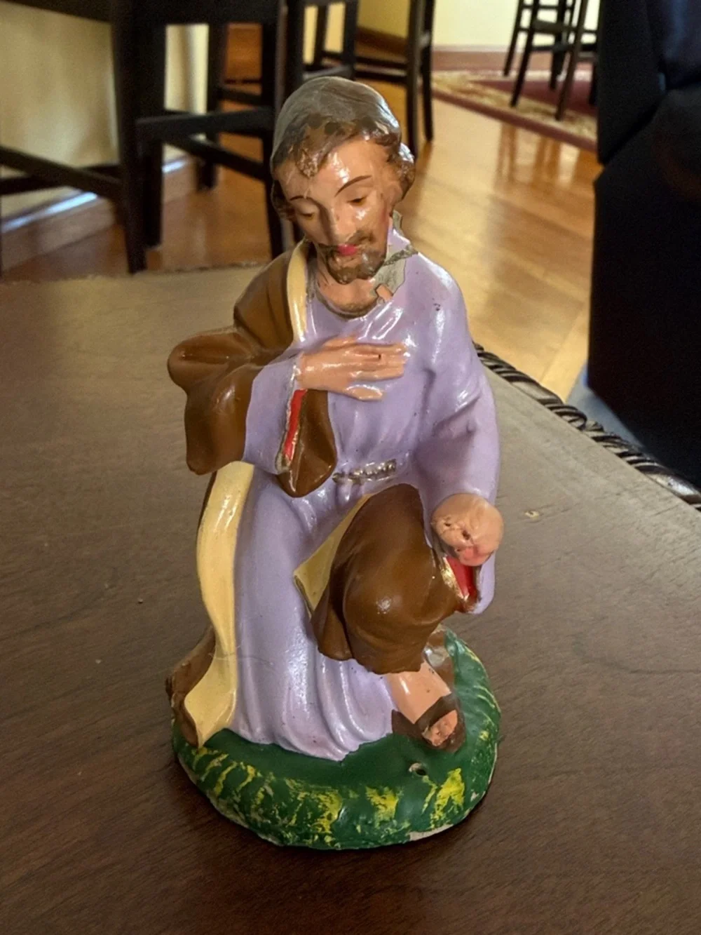 Hand-Painted Paper Machete Nativity Figurines in Purple, Brown & Tan